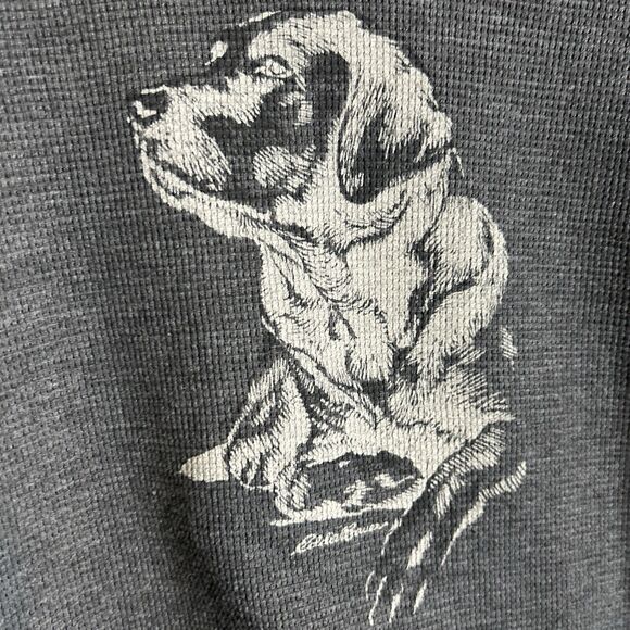 EDDIE BAUER Thermal Dog Shirt Mens Large Gray Waffle Labrador Retreiver Hunting - Picture 4 of 13